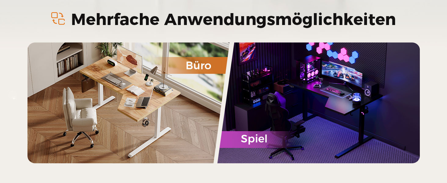 Електричний столик для роботи Agilestic L-подібної форми 150 см, регульована висота, для дому та офісу, ергономічний, зі з'єднуваною панеллю, світло-коричневий (150 x 90 см)