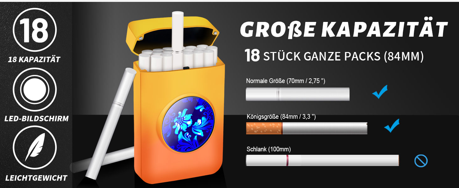 Вишукане екіпірування для курця: тютюнониця Lafagiet XL666 з запальничкою, вміщує 18 сигарет King Size, LED-дисплей, подарунок на День батька