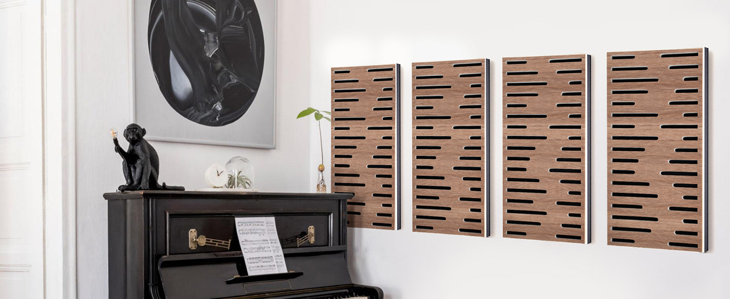 Акустичні панелі JBER для звукоізоляції стін, самоклеючі плити з імітацією горіха (4 шт), 60×30×4.5 см, тришарові декоративні панелі для студії звукозапису