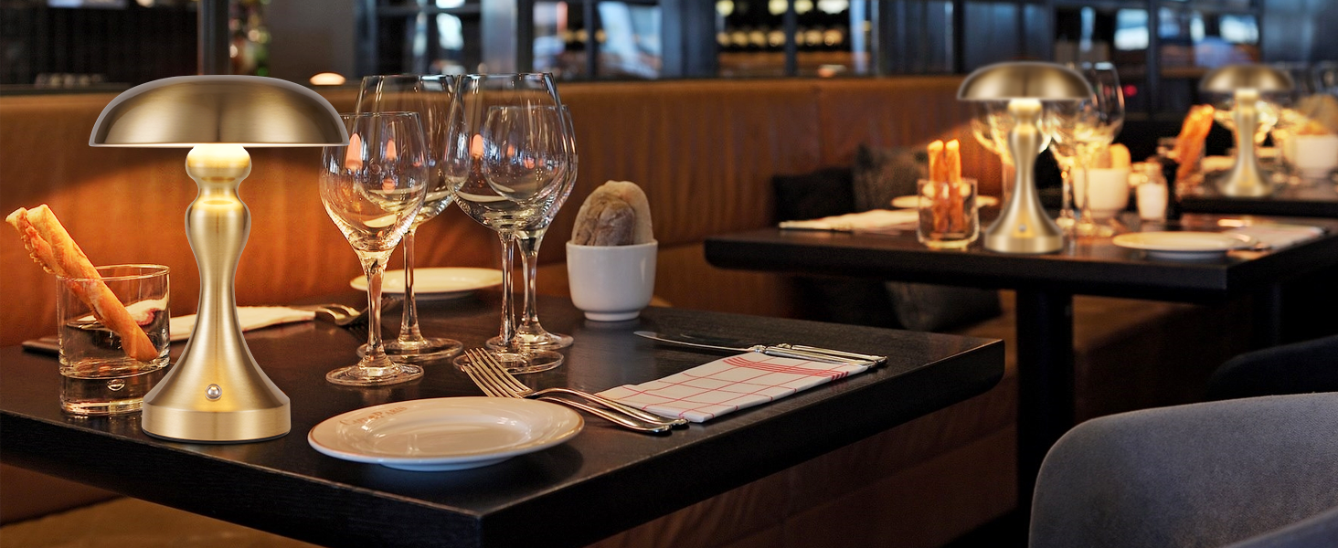 Бездротова настільна лампа з LED-підсвічуванням - торшер на акумуляторі, сенсорне керування, регулювання яскравості, вінтажний дизайн, USB-зарядка, нічник для спальні/вітальні, золото/бронза