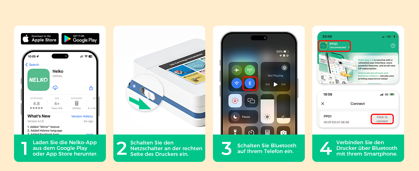 Портативний міні-принтер Nelko PP01 для фотографій з телефону (iOS & Android), 20 папірців, наклейки, білий