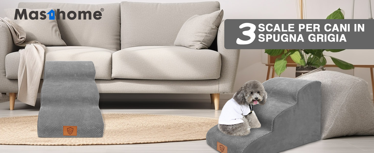 Східці для собак Masthome: 4 сходинки, знімний та пральний чохол, протиковзкі, для ліжка/софи (сірий)