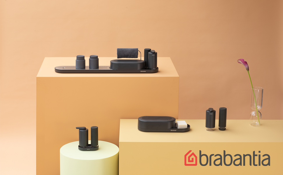 Brabantia Набір дозаторів для мила та миючих засобів 2х200 мл, металевий, сірий Infinite Grey з піддоном