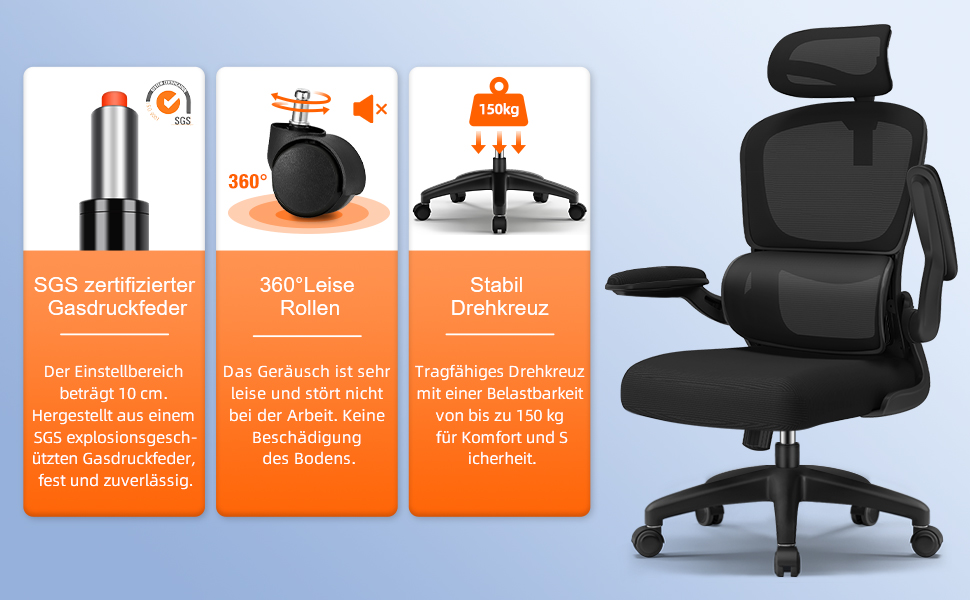 Ергономічне крісло для офісу з регульованою підголовником, поперековою підтримкою та відкидними підлокітниками, крісло для начальника, 150 кг, чорний колір, модель 2