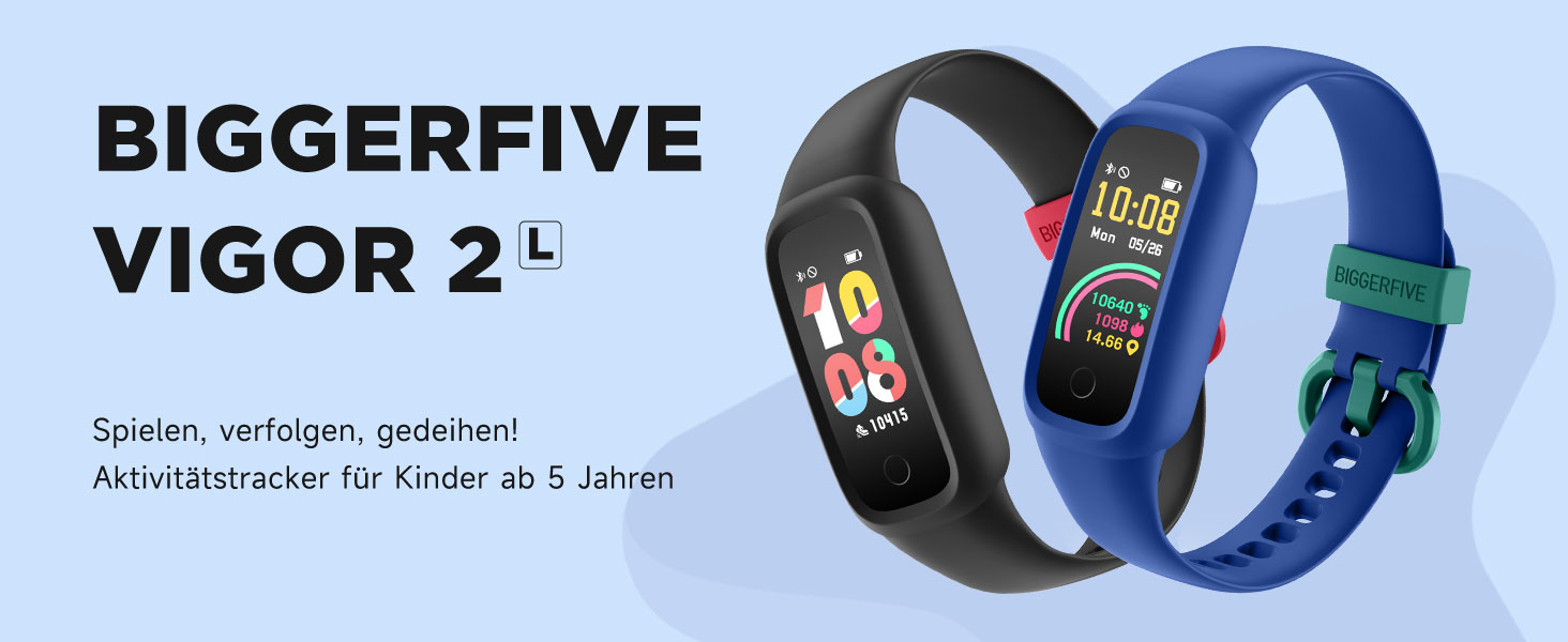 Фітнес-трекер BIGGERFIVE Vigor 2 L для дітей: пульсометр, шагомір, монітор сну, IP68, чорний