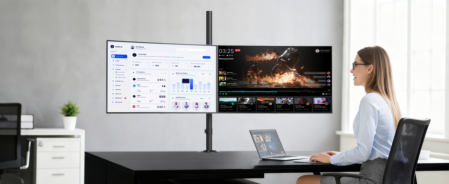 Підставка для монітора STANDOPIA на 2 монітори, 17-40 дюймів, 12 кг, регулювання висоти, нахил, поворот, VESA 75/100 мм