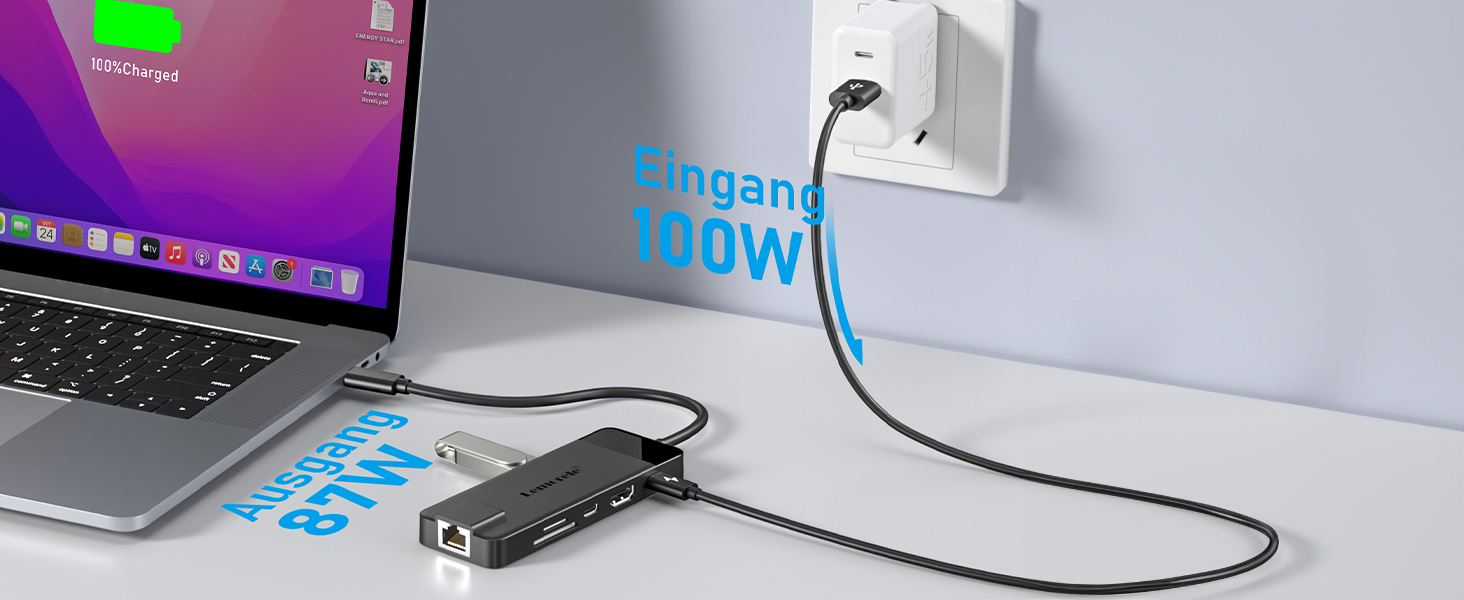 Lemorele USB-C Док-станція 10-в-1: Gigabit Ethernet, 4K HDMI, 4x USB 3.0/2.0, 100W PD, SD/TF, для MacBook/Dell/HP/Lenovo/Asus