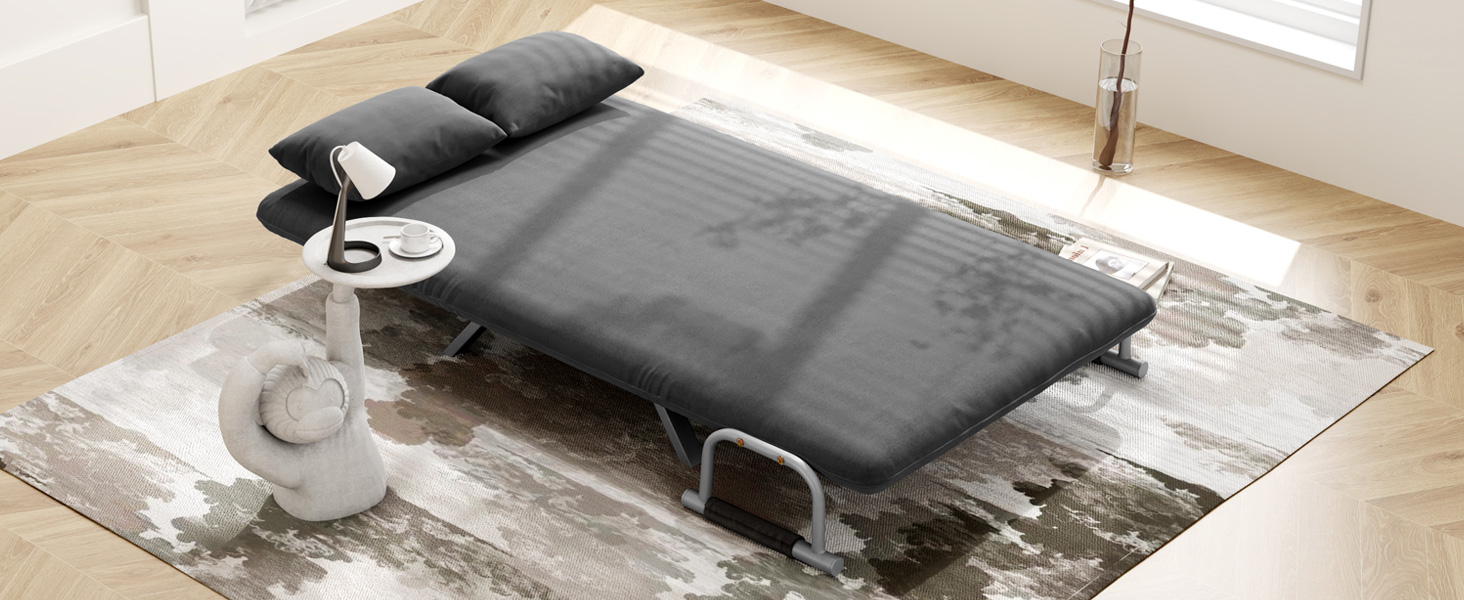 HOMCOM Convertible Sofa Bed with Adjustable Backrest, Throw Pillows, and Sleep Function
