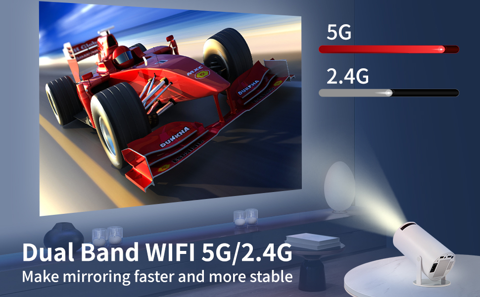 4K проєктор Mini Beamer з Android OS: 5G WiFi, BT5.0, автокорекція трапеції, кут 180°, підтримка 130-дюймового екрану для Phone/PC/Lap (білий)