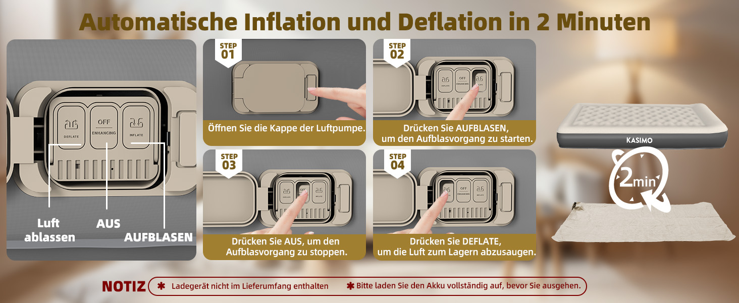 Надувний матрац KASIMO TPU самонадувний 1-місний з електричним насосом та подушкою, 190x90x22 см для дому та кемпінгу