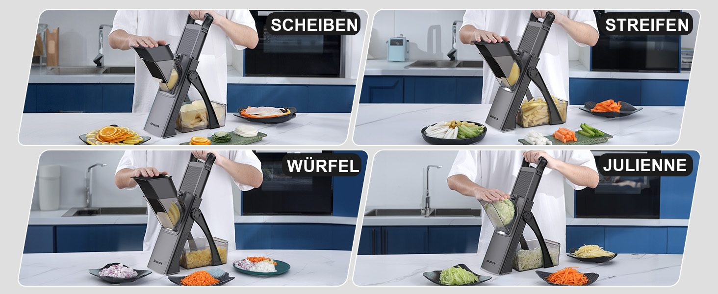 Мандаліна для кухні Mandoline Plus: безпечний нарізник, подрібнювач овочів, регульована товщина, чорний