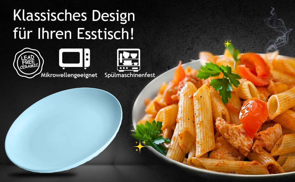 MIAMIO Набір посуду з 24 предметів з кераміки (тафельсервіс) для 6 осіб, Palmanova Kollection, великі тарілки (6 шт.), блакитні, сумісний з мийною машиною та мікрохвильовою піччю