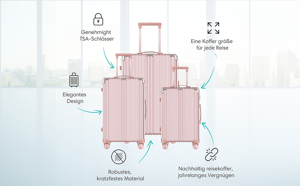 Набір валіз Voyagoux 2 шт. - 39L та 113L, жорсткі валізи, TSA-замок, ABS пластик, 4 колеса 360°, міцні та легкі, рожеве золото
