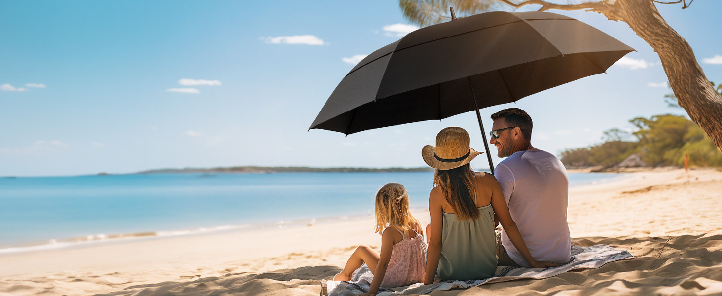 TECKNET Парасолька велика XXL, гольф-парасолька 173 см, штормостійка з подвійною конструкцією, вентильована, з ручкою EVA, для жінок та чоловіків (глибокий чорний, 163 см)