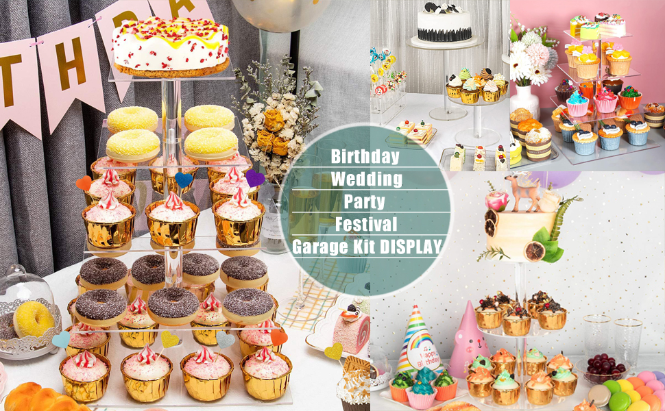 Підставка для капкейків з акрилу на 5 ярусів, 20 шпильок, прозора, для тортів та десертів, весілля, дні народження, барні вечірки, квадратна