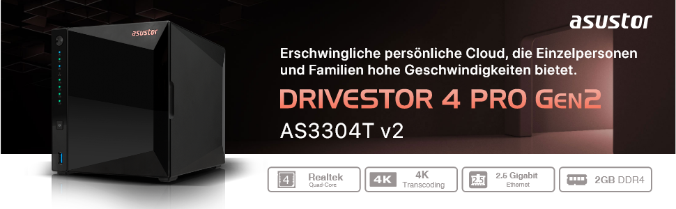 Asustor Drivestor 2 Lite AS1102TL: NAS сервер з 4 відсіками, 1 ГБ RAM DDR4, 1GbE порт, Quad Core процесор 1.7GHz (без дисків)