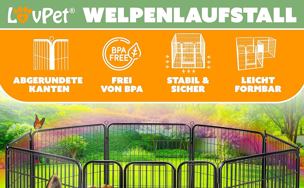 Вольєр для цуценят Freilaufgehege XXL: просторий вольєр для собак, котів, кроликів з дахом та анкерами. 8 секцій по 80x80 см, чорний