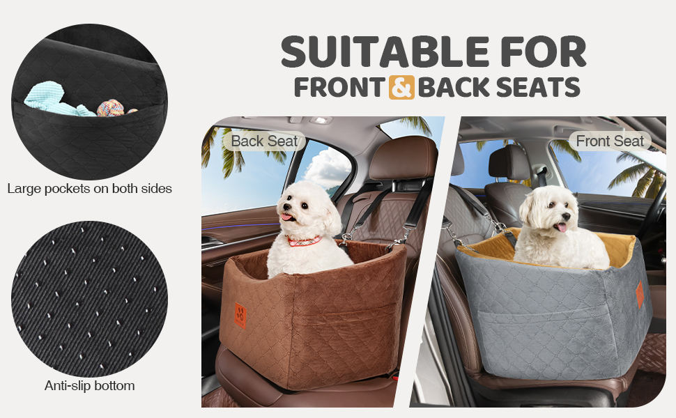 Автокрісло для собак HEGGOOE: комфортне та безпечне автоліжко для маленьких та середніх собак, з пам'яті ефекту, знімний дизайн, з кишенями та страхувальними ременями (чорний/кава)