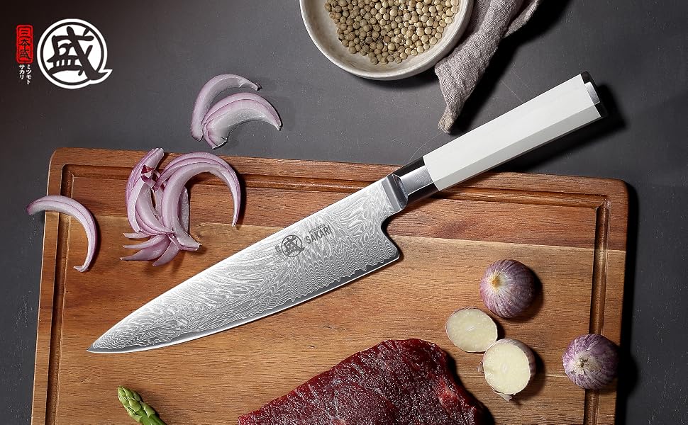 Японський кухонний ніж MITSUMOTO SAKARI Gyuto 20 см, порошковий сталь VG-Pro, біла ручка