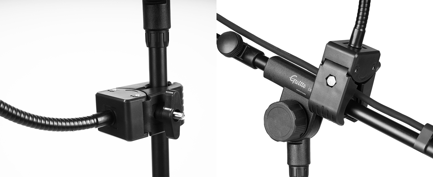 Підставка для мікрофона GUITTO з двома тримачами для смартфона/планшета, регульований кріплення, важка основа, для стрімінгу, подкастів, запису та живих виступів (GMS-04)