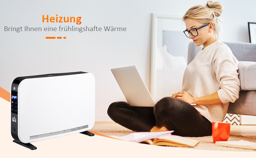 Електричний обігрівач HOMCOM 2000W з 3 режимами нагріву, LED-дисплеєм та таймером, для приміщень до 18 м²