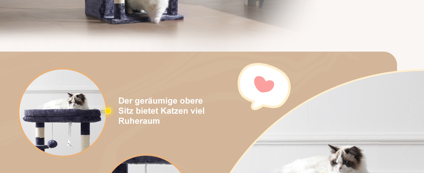 Кігтеточка для котів Heybly Kratzbaum HCT008SW сірого кольору з великим м'яким кошиком та місцем для сну