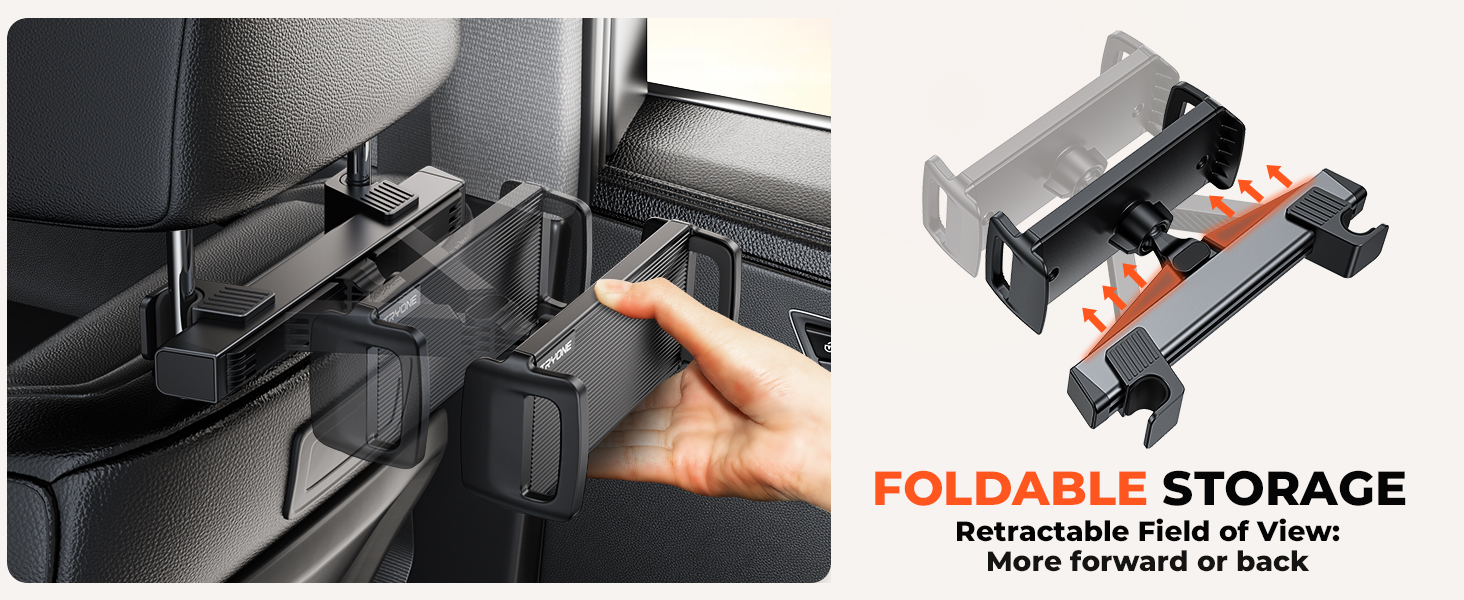 Тримач для планшета в авто Tryone - кріплення на підголівник, 360° обертання, сумісний з iPad, Smartphone, Switch, Tabs, 4.7-13 дюймів