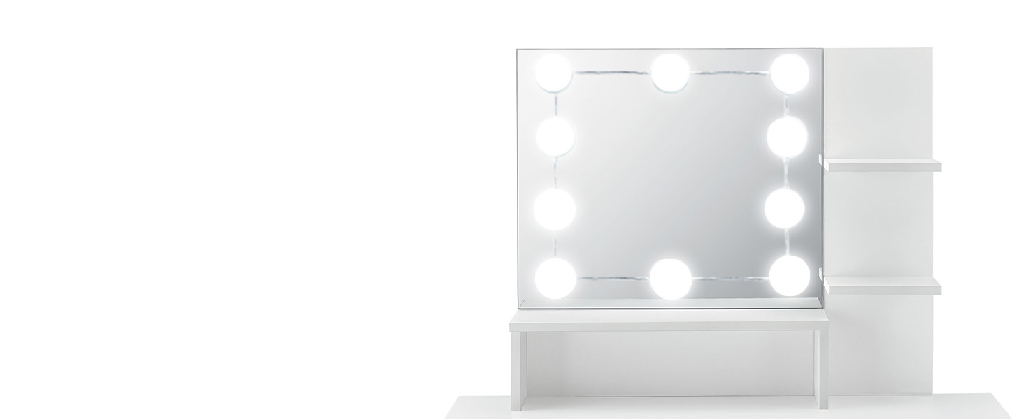 Туалетний столик Juskys Zoey з LED підсвіткою, дзеркалом, шухлядою, 3 відділеннями та шафкою, 90x38x137 см, білий, дерев'яний косметичний стіл
