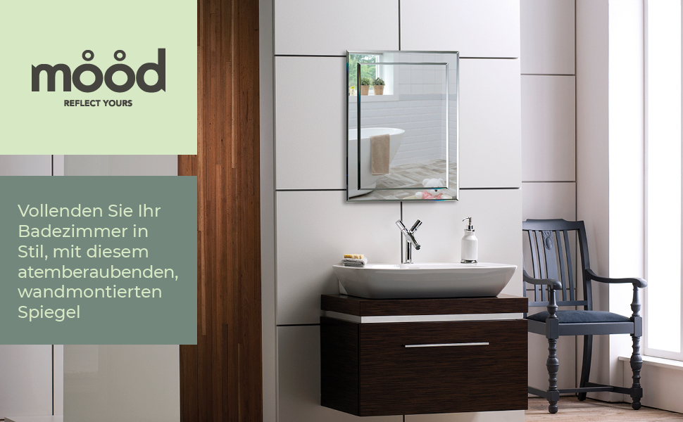 Сучасний прямокутний дзеркало для ванної кімнати 50x40 см, стильний дизайн, з круглими кутами, кріплення на стіну