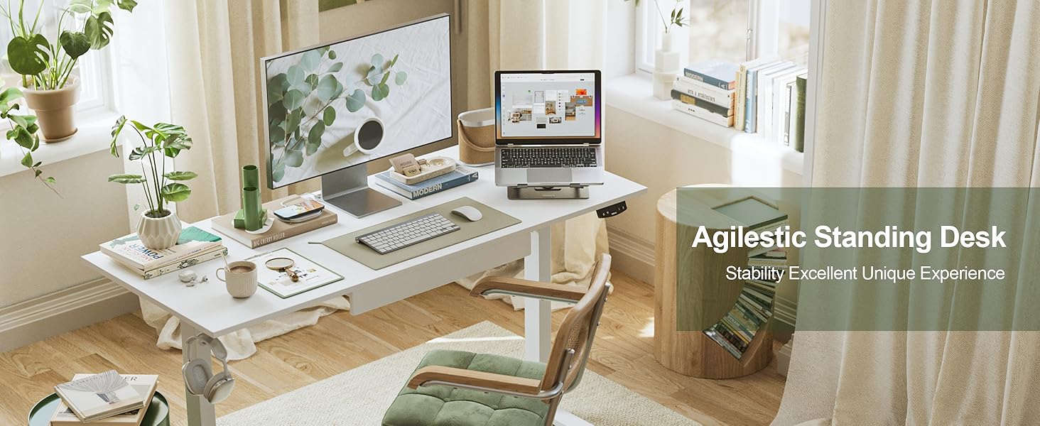 Електричний стоячий стіл Agilestic з ящиком, регульована висота, ергономічний стіл 120 x 60 см, з пам'яттю налаштувань, для роботи вдома та в офісі, колір білий