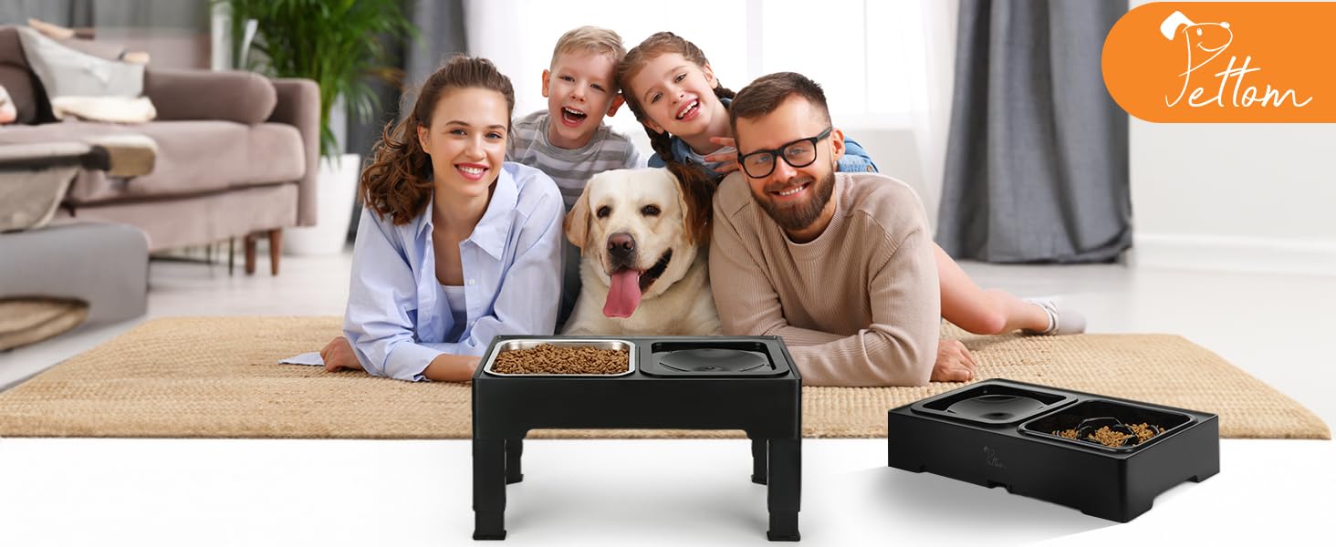 Підвищений годівниця для собак PETTOM (2 x 1.6L), 4 положення регулювання висоти, годівниця з нержавіючої сталі та миска для води без розливання, складна та антиковзаюча годівниця для собак великих та малих порід, годівниця для собак з нержавіючої сталі