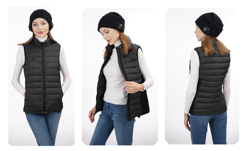 Loowoko Обогреваемая жилетка для женщин с Powerbank 10000mAh, Легкая термо-жилетка, 3 температурні режими + 4 зони обігріву, Працює від акумулятора, Можна прати, Для роботи на вулиці, Мотоцикл, Прогулянки та вигул собак