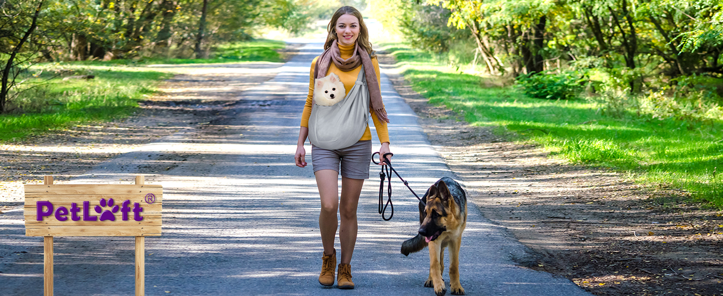 PetLoft Сумка-переноска для собак, реверсивна, регульована, крос-боді, з кріпленням для нашийника (колір: коричневий)