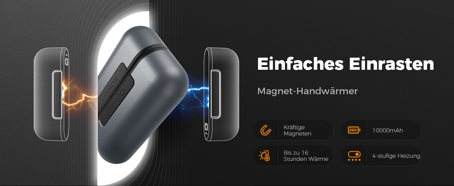 Електричний грілка для рук OCOOPA MagTwins, 10000 mAh, 2 шт., 4 режими нагріву, USB power bank для зими, чорний