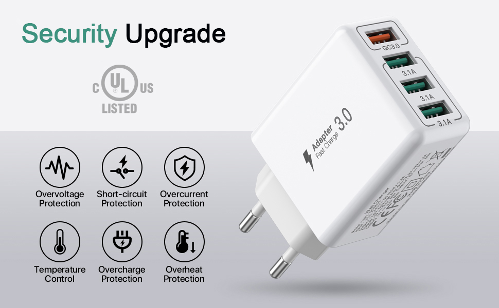 Блок зарядного пристрою USB C 40W з 4 портами, швидка зарядка PD+QC, для iPhone, Samsung, Tablet, білий (сірий)