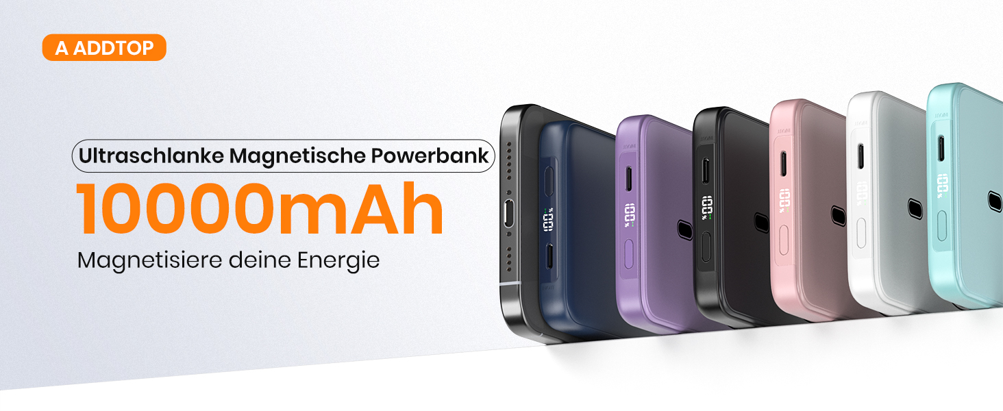 Power Bank A ADDTOP 10000mAh з бездротовою зарядкою та PD 20W - чорний