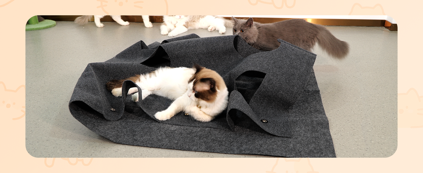 Килимок-ігровий для котів з тунелем та мішечком, інтерактивна іграшка, активний центр для котів, килимок для полювання, інтелектуальна іграшка, 100x100 см