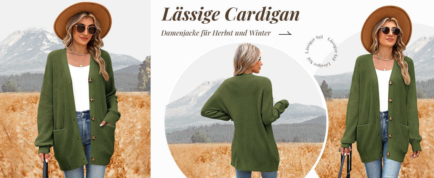 Жіночий в'язаний кардиган Zeagoo з довгим рукавом, вільний крій, V-подібний виріз, грубий в'язання, на кнопках, для осені/зими (зелений, S)