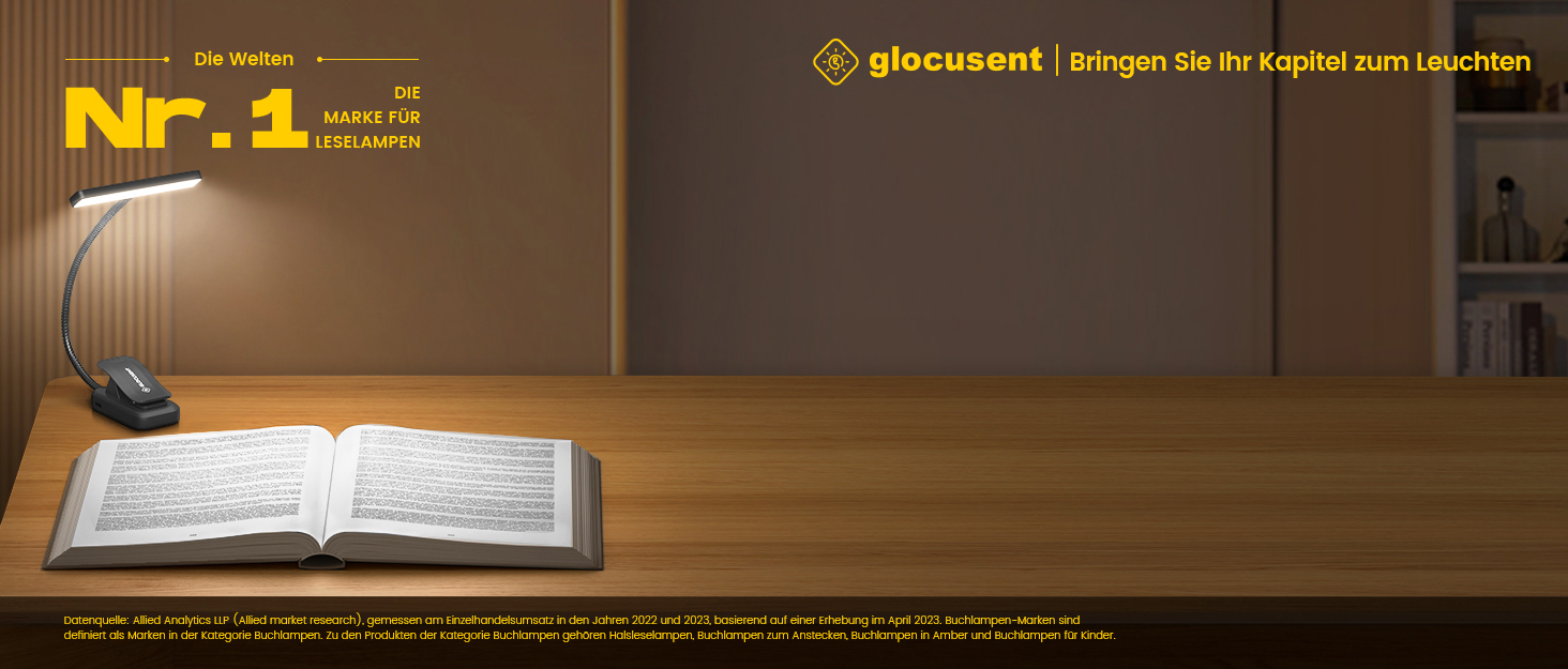 Світлодіодна лампа для читання Glocusent з кріпленням на книгу, 26 LED, 5 температур кольору, регулювання яскравості, USB-C, 360° гнучкість, чорний колір