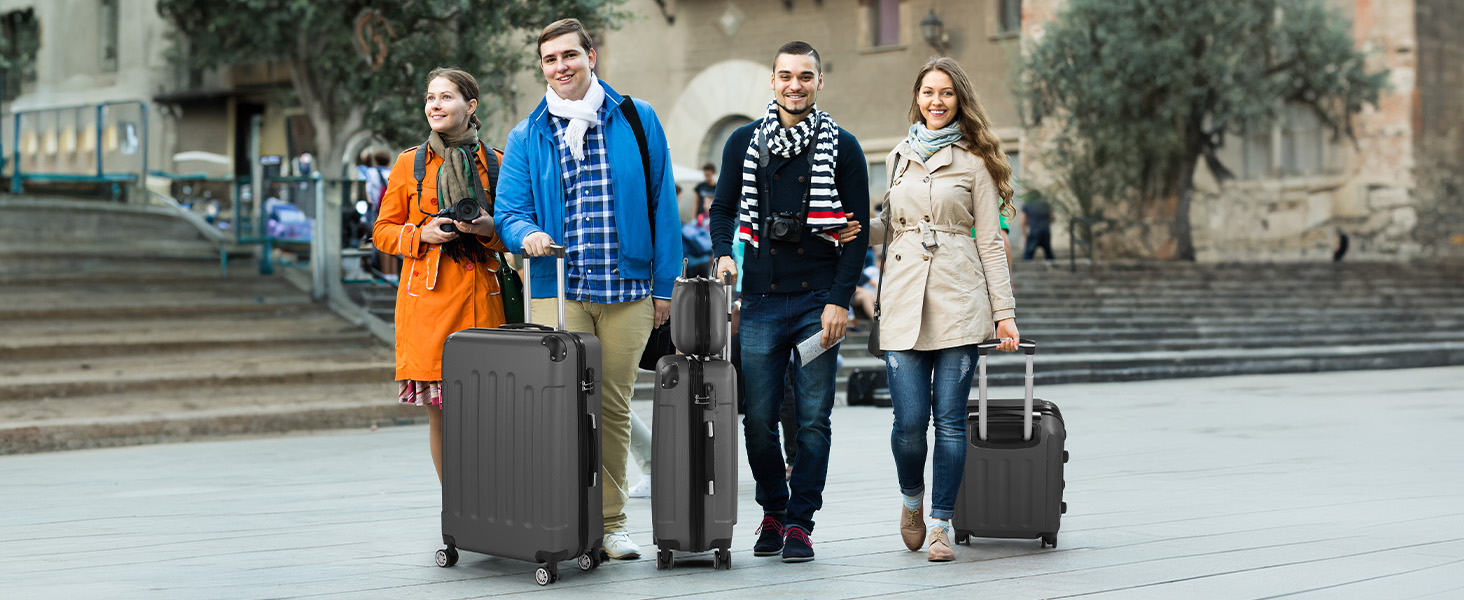 Набір валіз LALAHO 3/4/5 шт. з косметичками, з ABS пластику, сірий (4 шт.)