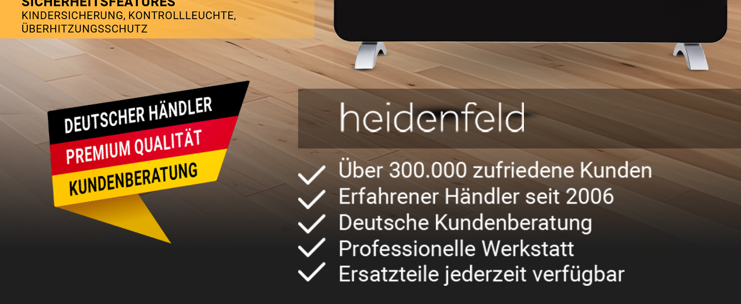 Конвектор опалення Heidenfeld GK200: скляний нагрівач 2000 Вт, гарантія 3 роки, до 40 м²