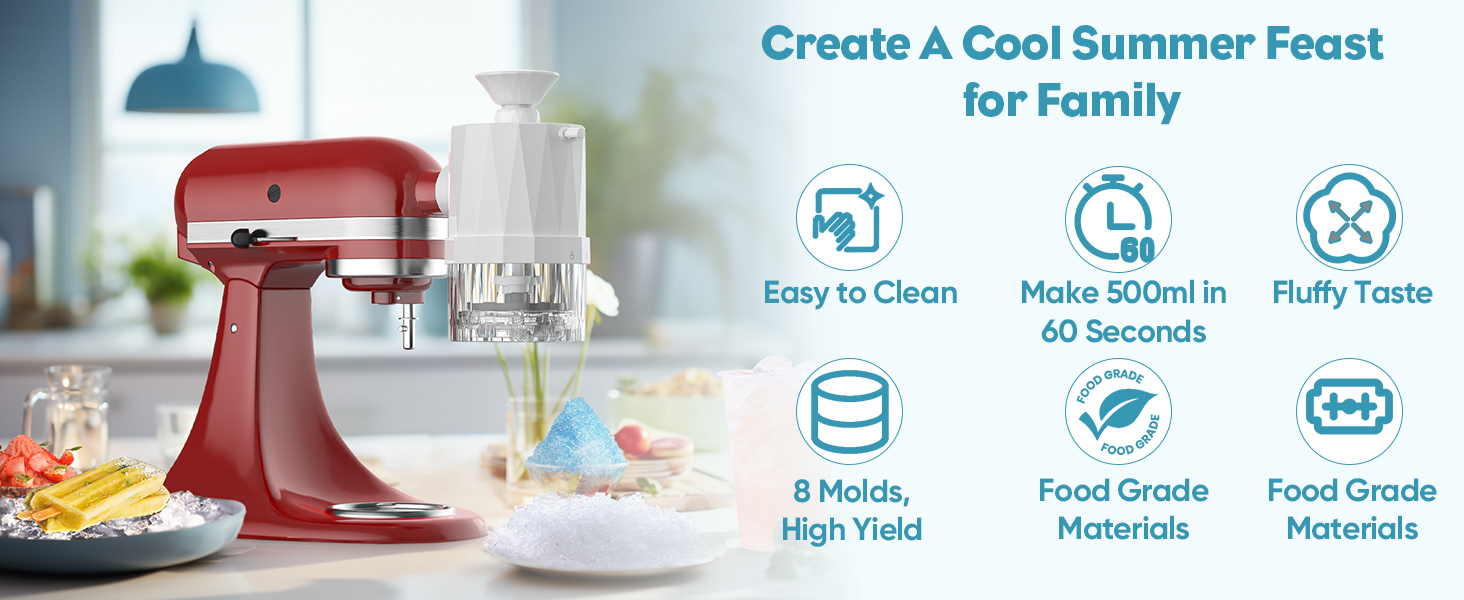 Льододробарка для міксера KitchenAid, насадка-терка для льоду з 8 формами, змінні леза, шейкер для слаші, аксесуар для KitchenAid