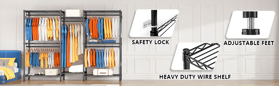 Металева стійка для одягу з гачками, вантажопідйомність до 376 кг, 187 x 44 x 194 см, чорна