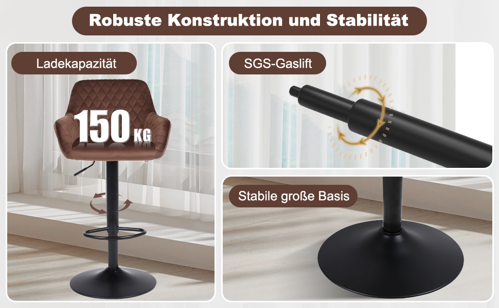 Ralex Adjustable Swivel Bar Stools 2-Pack - Velvet Upholstered Counter Height Stools with Backrest & Armrests for Kitchen, Bar & Countertops (Brown)