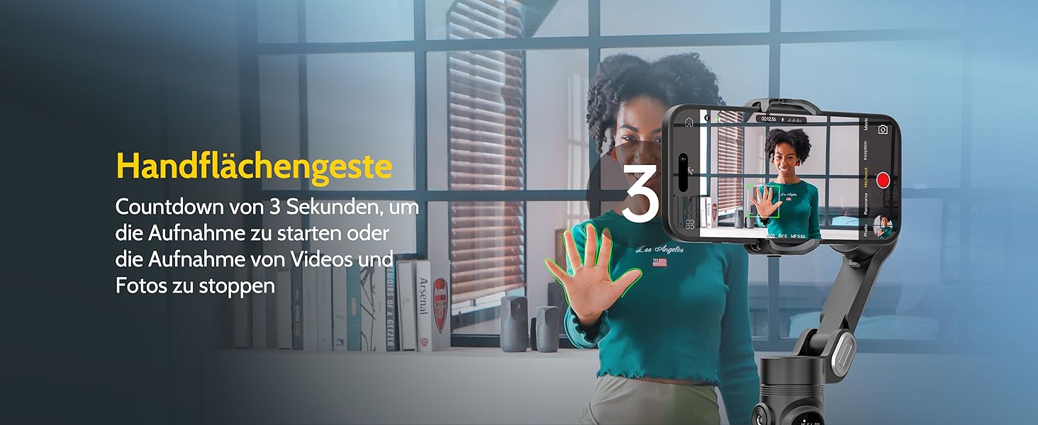 Стабілізатор для смартфона AOCHUAN 3-осьовий з функцією розпізнавання обличчя, вбудованим світлом та 1/4 дюйма різьбою. Підходить для iPhone 16/15 Pro, Android, TikTok-влогів. Чорний.