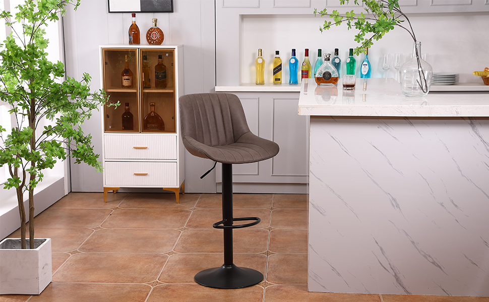 Youhauchair 2-Piece Swivel Bar Stools with Backrest - Adjustable Height PU Leather Bar Stools for Kitchen & Bar - Brown