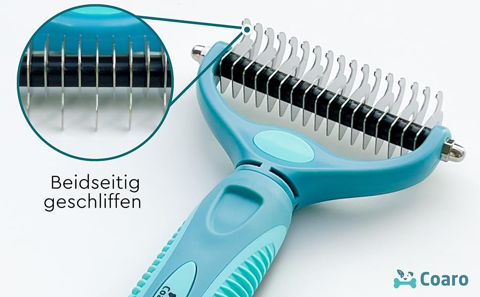 Підшерсткова щітка для собак та котів з двосторонніми лезами для легкого догляду за шерстю – неслизька ручка для надійного захвату – професійна щітка для видалення підшерстя