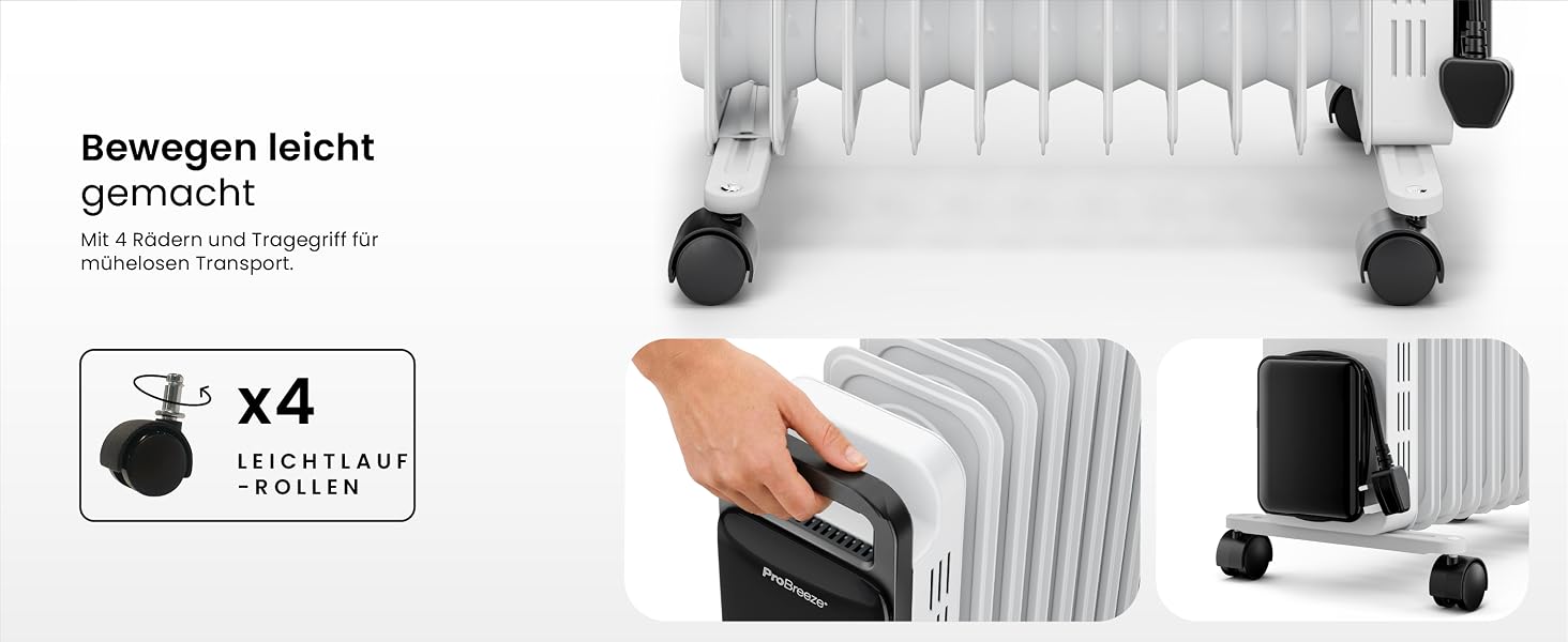 Розумний електричний масляний радіатор Pro Breeze 2500W, 11 секцій, з керуванням через Wi-Fi/App, термостатом, таймером на 24г та сенсорним дисплеєм, білий