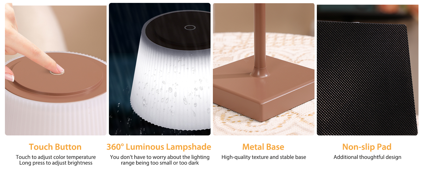 Світлодіодна настільна лампа Aigostar акумуляторна бездротова, з димером та 3 режимами кольору, водонепроникна IP54 для дому та саду (темно-коричнева)