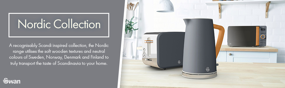 Swan Nordic Ultra Fast Electric Kettle - Wireless, Modern Design, 1.7L, 2200W, Wood-Look Handle, Auto Shut-Off, White - Single Serve